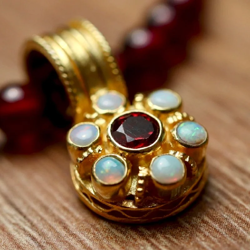 Garnet and Opal Cluster Necklace