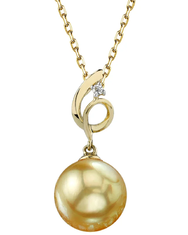 Golden South Sea Pearl & Diamond Pirouette Pendant