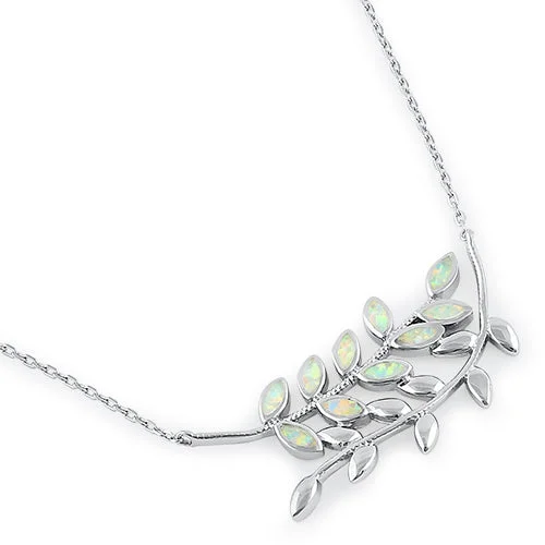 Sterling Silver White Opal Trendy Leaf Necklace