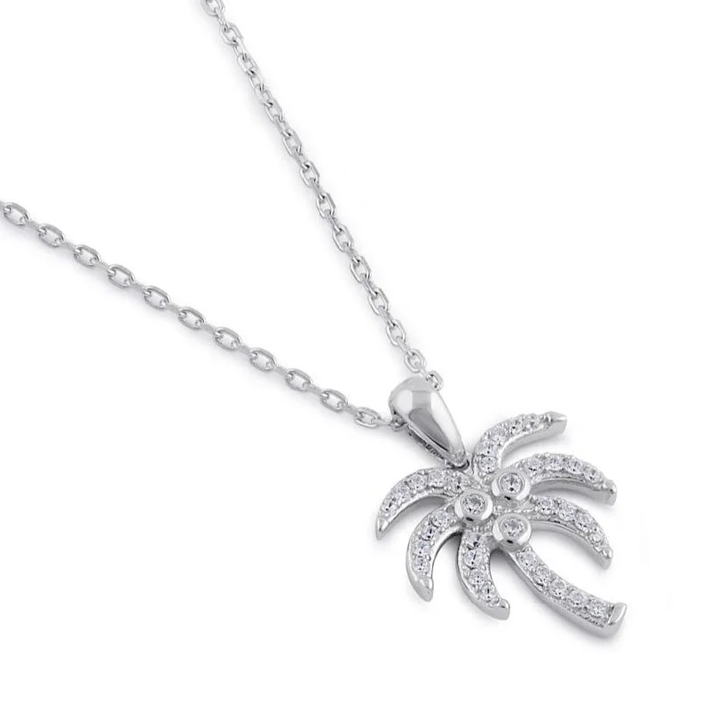 Sterling Silver Clear CZ Palm Tree Necklace