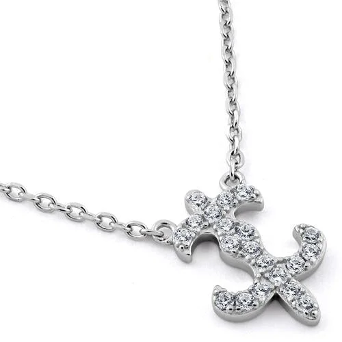 Sterling Silver Fleur-de-lis CZ Necklace