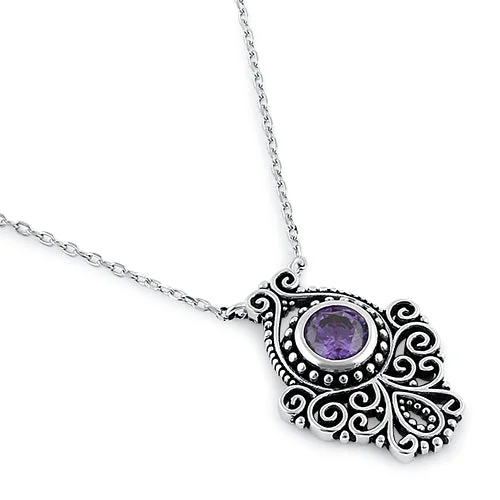 Sterling Silver Vintage Amethyst CZ Necklace