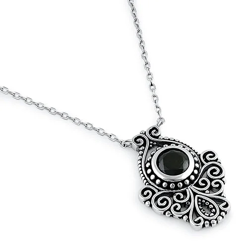 Sterling Silver Vintage Black CZ Necklace