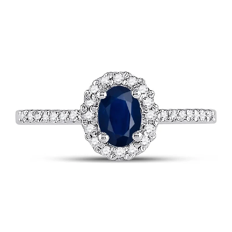 10kt White Gold Womens Oval Synthetic Blue Sapphire Solitaire Ring 3/4 Cttw