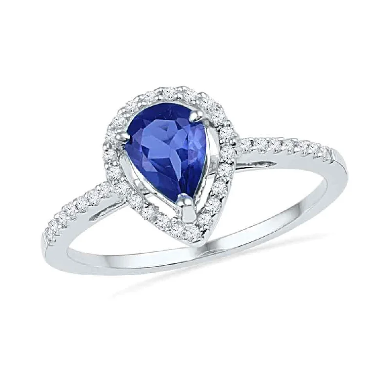 10kt White Gold Womens Pear Synthetic Blue Sapphire Teardrop Ring 1 Cttw