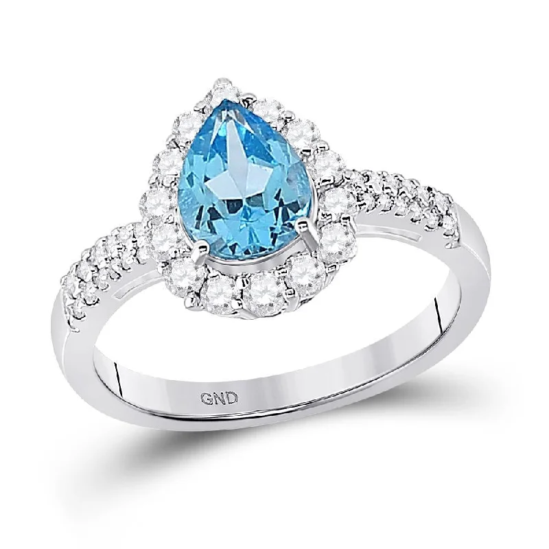 10kt White Gold Womens Pear Synthetic Blue Topaz Solitaire Ring 2 Cttw