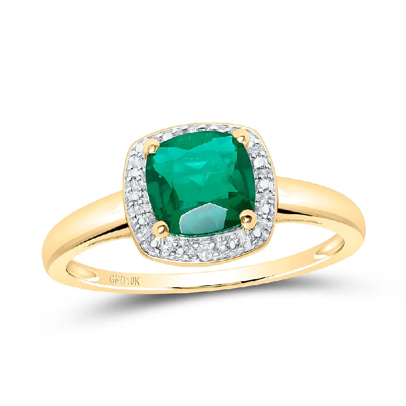 10kt Yellow Gold Womens Princess Synthetic Emerald Solitaire Diamond Ring 1-3/4 Cttw