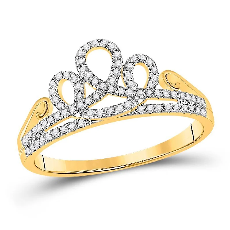 10kt Yellow Gold Womens Round Diamond Crown Tiara Fashion Ring 1/5 Cttw