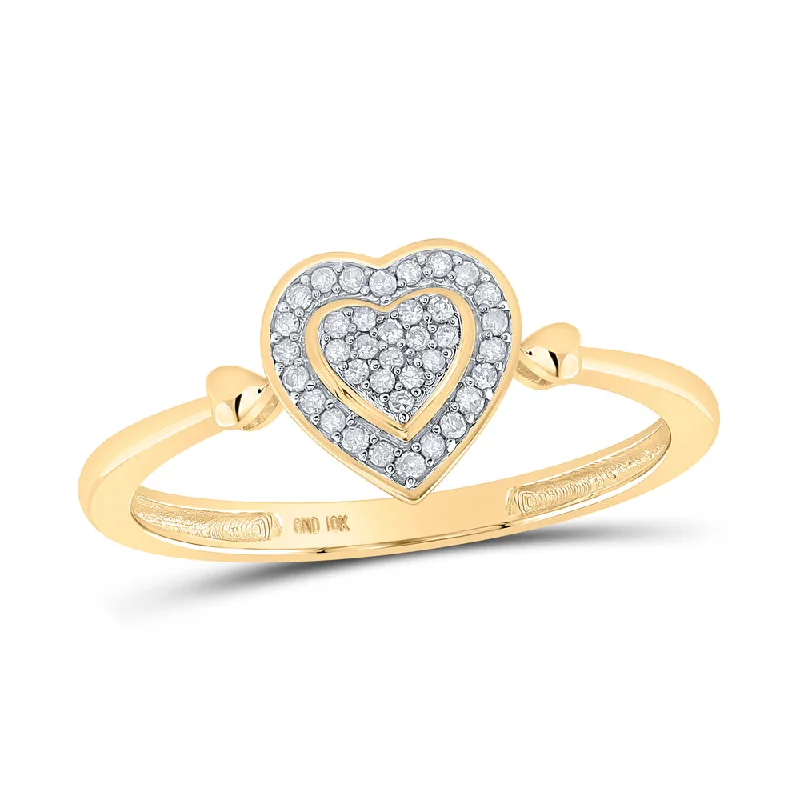 10kt Yellow Gold Womens Round Diamond Heart Cluster Ring 1/10 Cttw