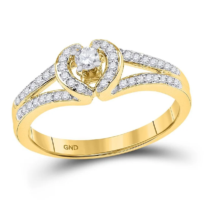 10kt Yellow Gold Womens Round Diamond Heart Promise Ring 1/4 Cttw