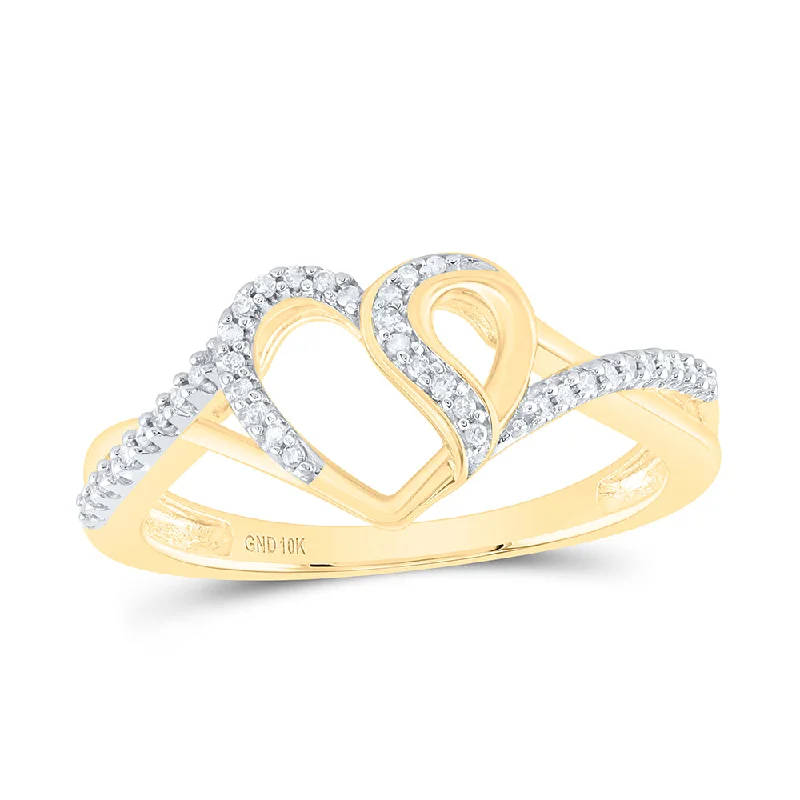 10kt Yellow Gold Womens Round Diamond Heart Ring 1/10 Cttw