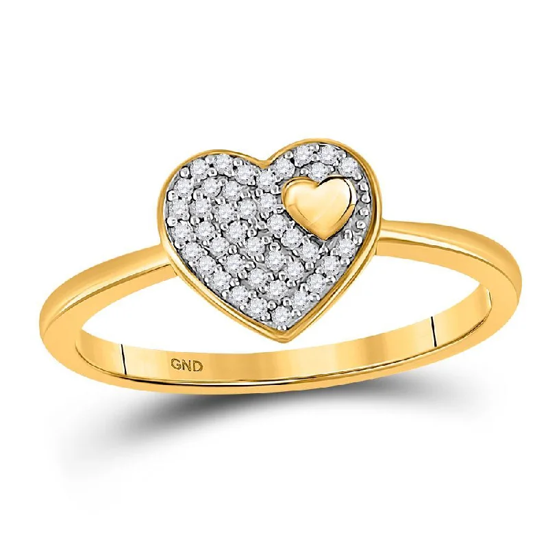 10kt Yellow Gold Womens Round Diamond Heart Ring 1/10 Cttw