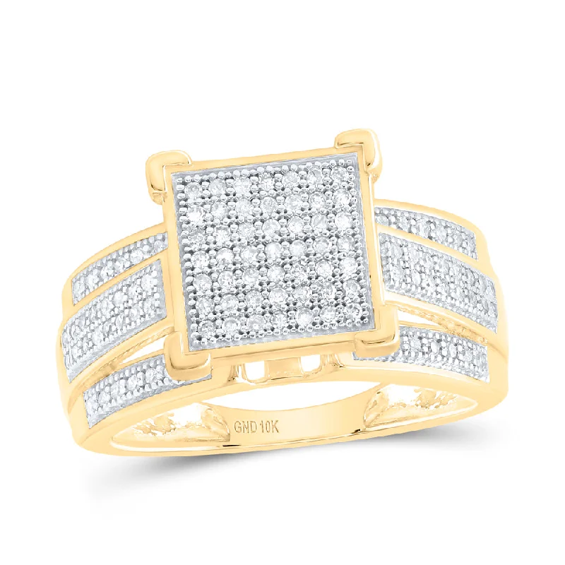 10kt Yellow Gold Womens Round Diamond Square Cluster Ring 1/3 Cttw