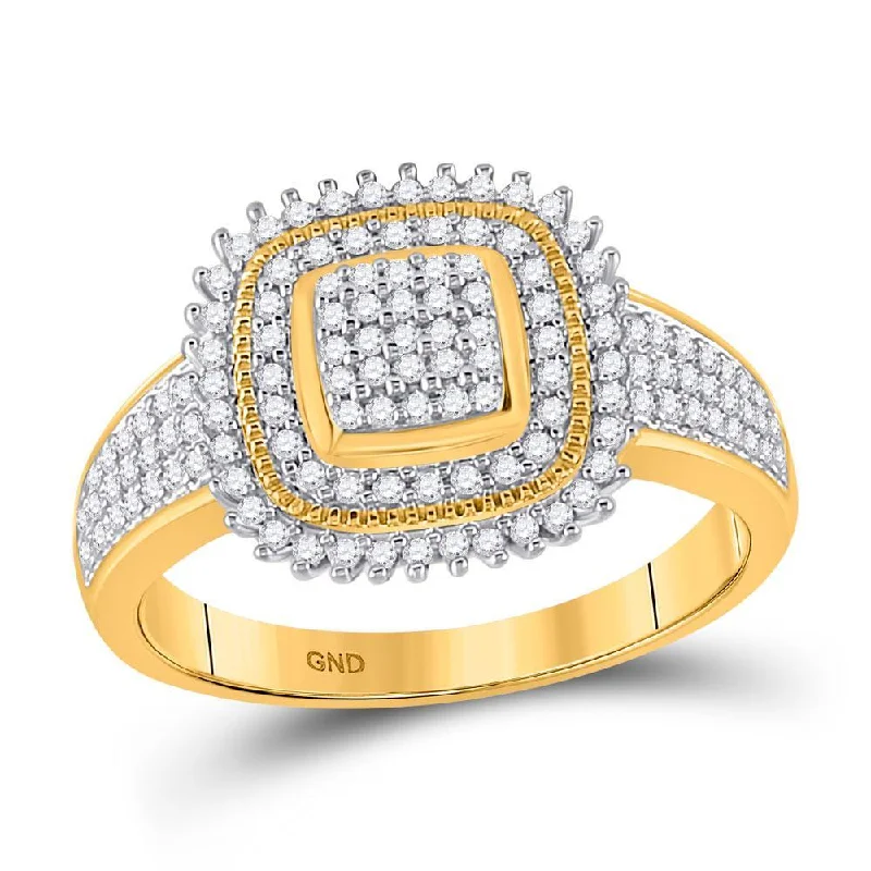 10kt Yellow Gold Womens Round Diamond Square Cluster Ring 1/4 Cttw