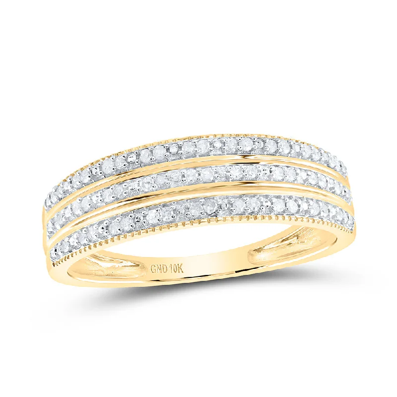 10kt Yellow Gold Womens Round Diamond Striped Band Ring 1/6 Cttw