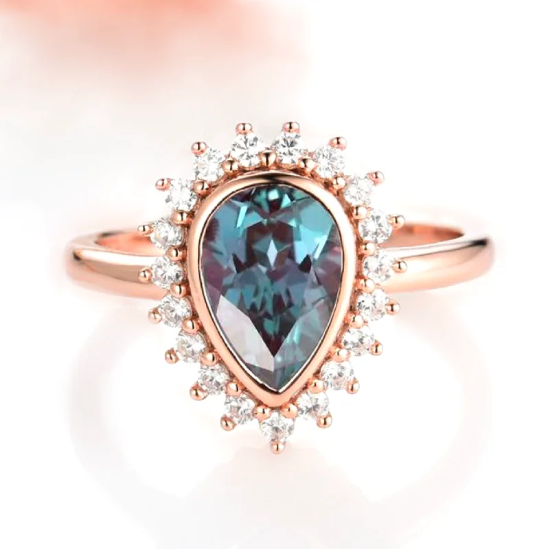 Anna Teardrop Alexandrite Ring- 14K Rose Gold Vermeil