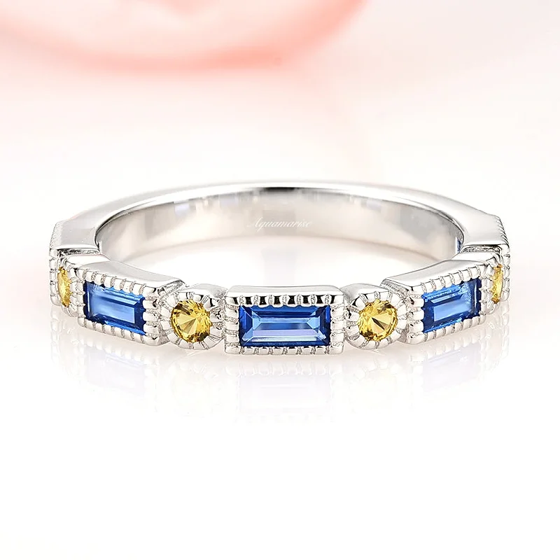 Ari Art Deco Blue Topaz & Citrine Ring- Sterling Silver