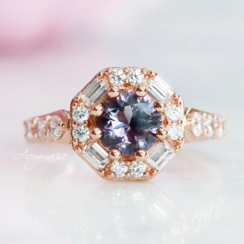 Hexagon Alexandrite Ring- 14K Rose Gold Vermeil