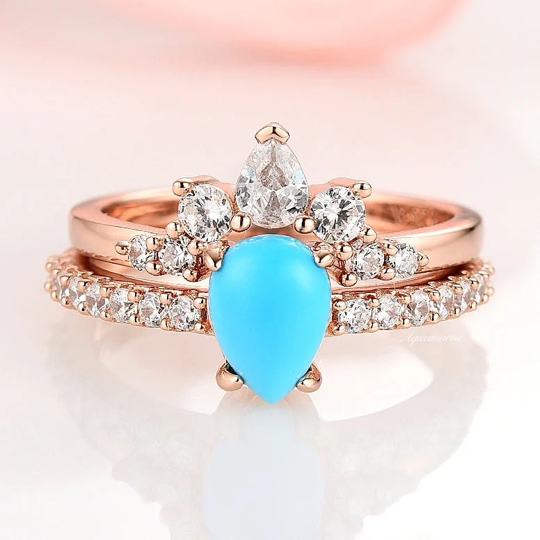 Natural Turquoise Ring Set- 14K Rose Gold Vermeil