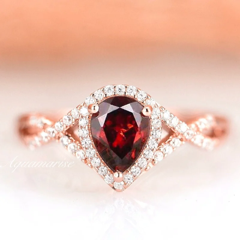 Flair Garnet Ring- 14K Rose Gold Vermeil