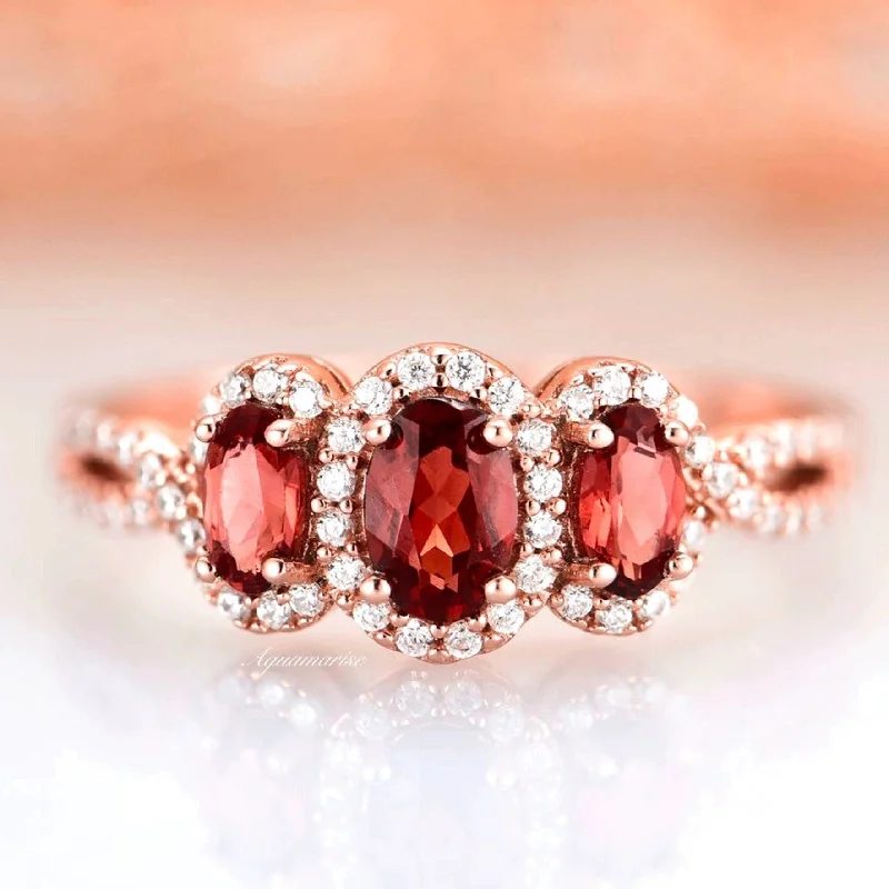 Trio Garnet Ring- 14K Rose Gold Vermeil