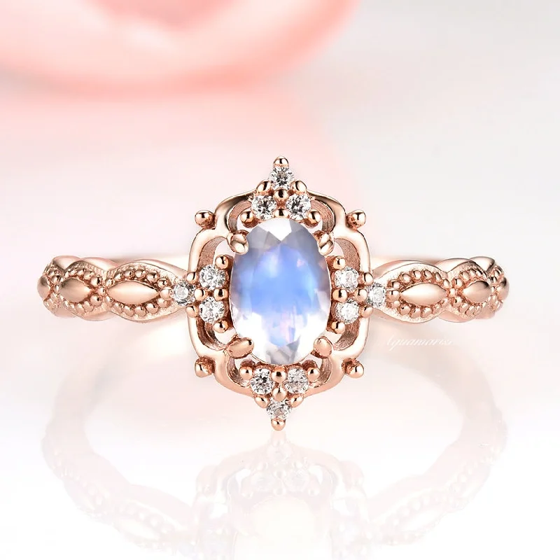 Claire Natural Moonstone Ring-  14K Rose Gold Vermeil