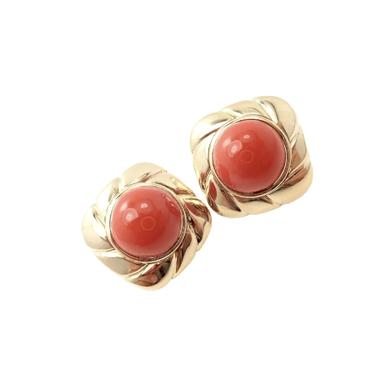 1980s 18KT Yellow Gold Coral Earrings