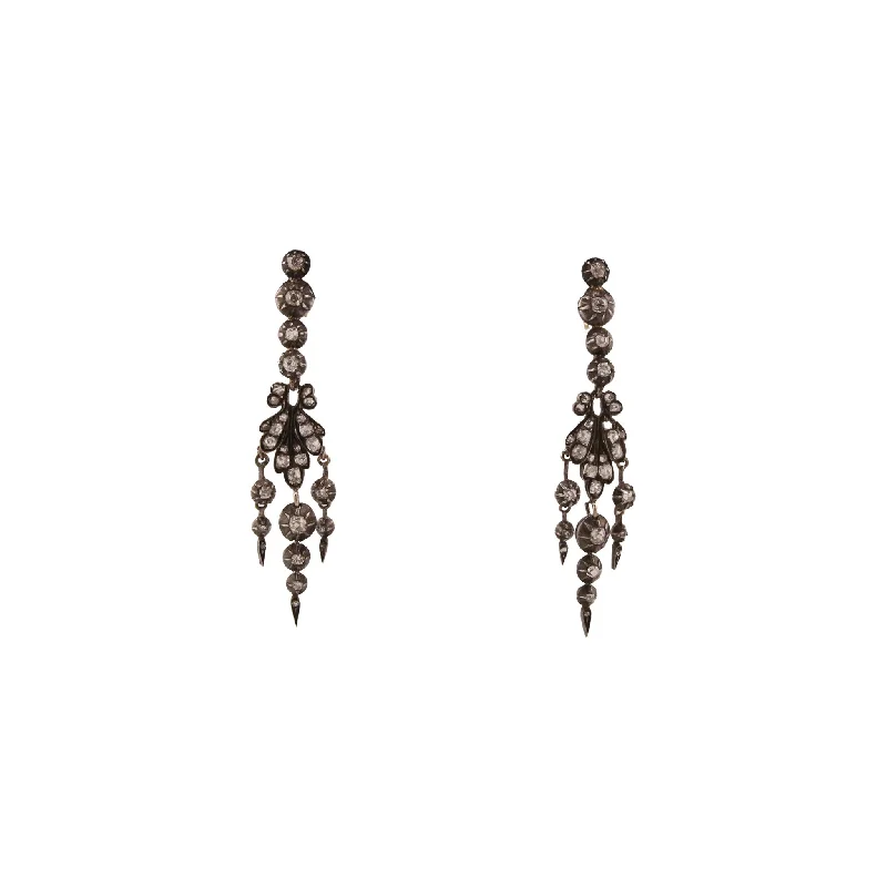 Antique Silver & 14KT Yellow Gold Diamond Earrings