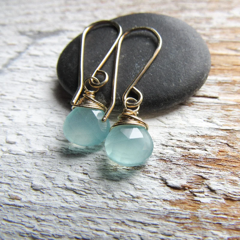 Aqua Chalcedony and 14k Gold Earrings