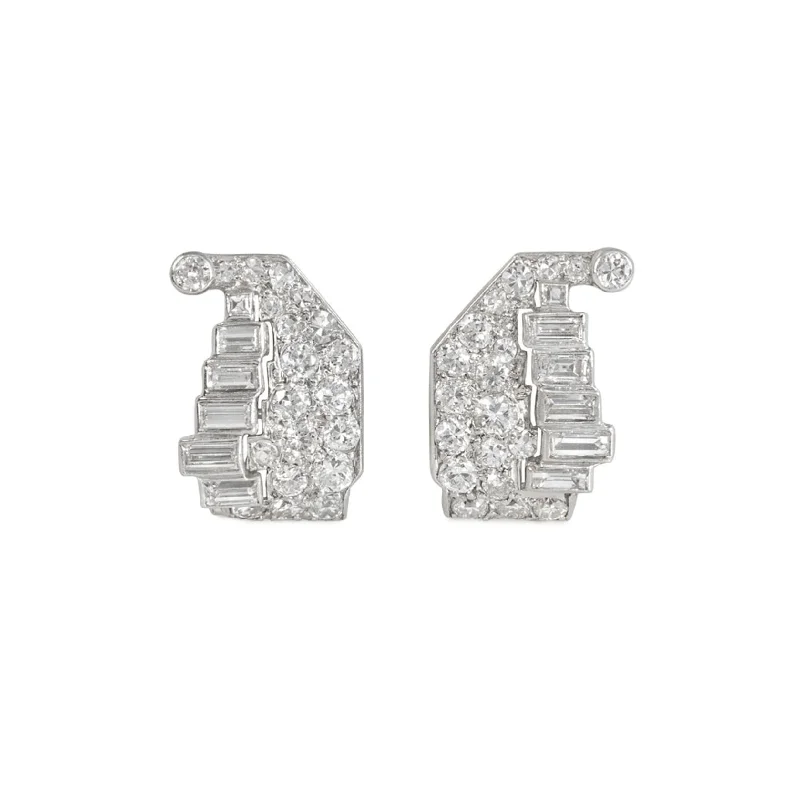 Art Deco Platinum Diamond Earrings