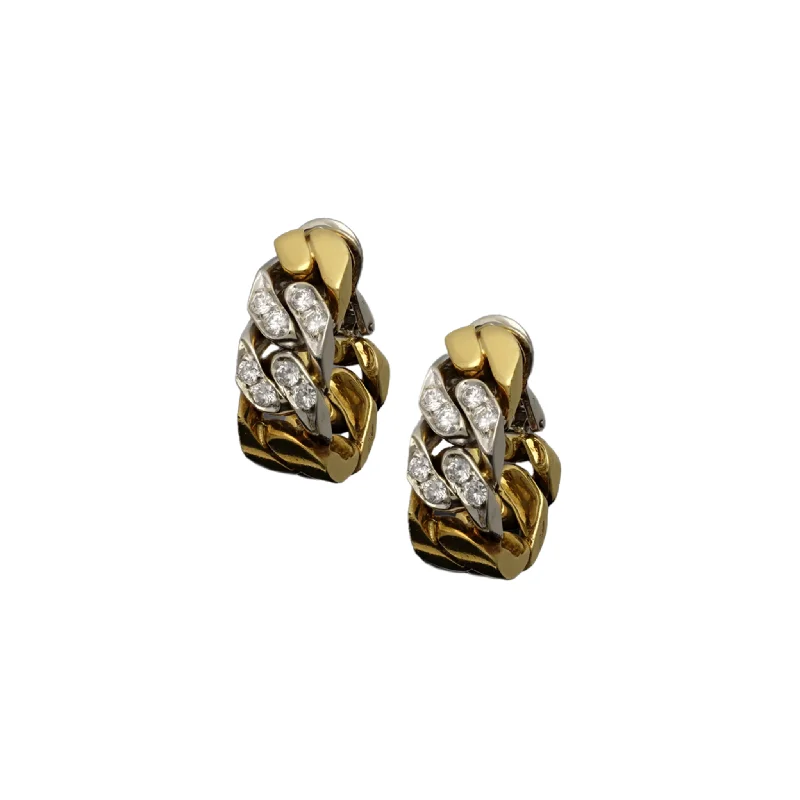 Bulgari 1970s 18KT Yellow & White Gold Diamond Curb Link Earrings