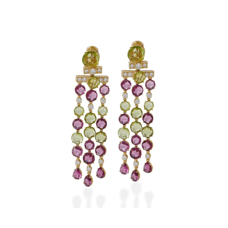 Bulgari Rome Post-1980s 18KT Yellow Gold Diamond, Peridot & Tourmaline Earrings