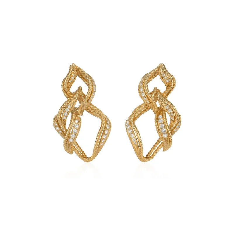 Chaumet 1970s 18KT Yellow Gold Diamond Earrings