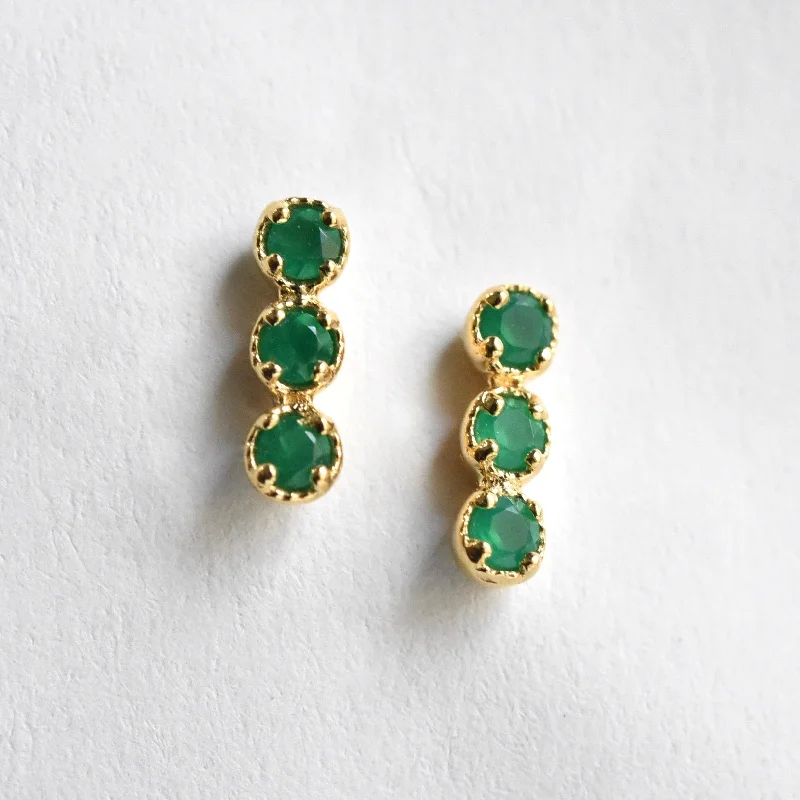 Three Stone Green Onyx Earrings