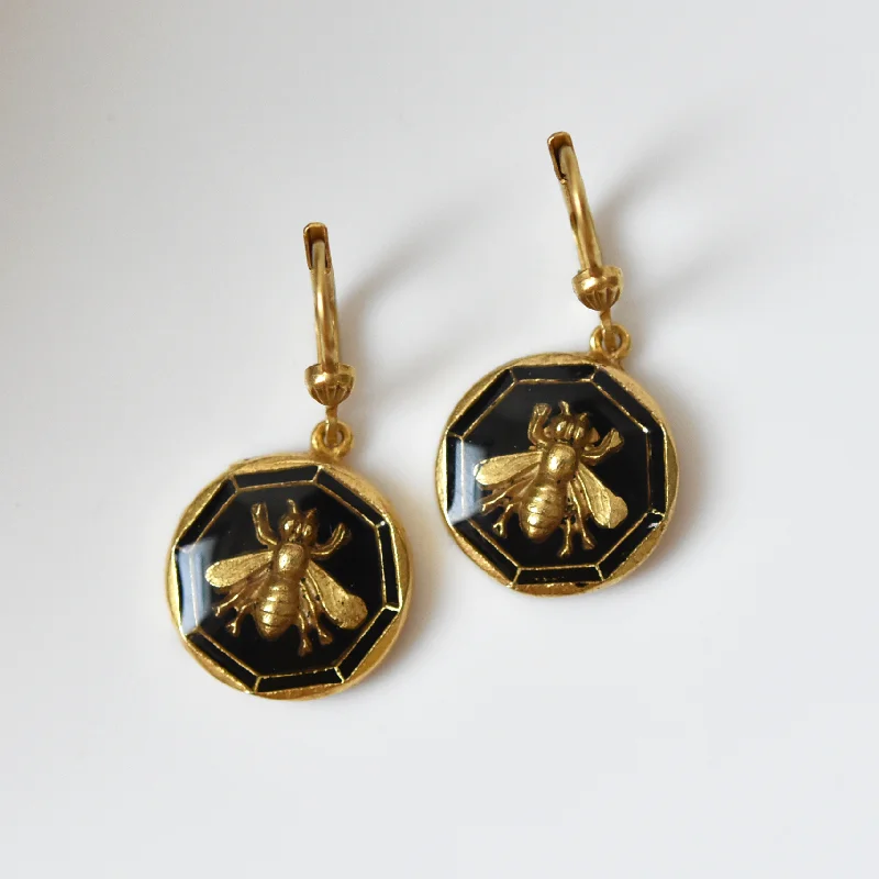 Black Enamel Bee Earrings