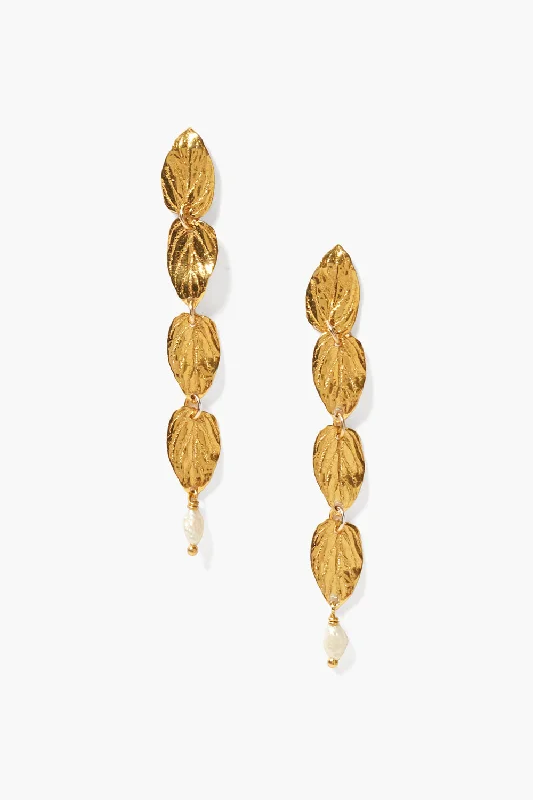 Falling Leaf Tiered Earrings White Pearl