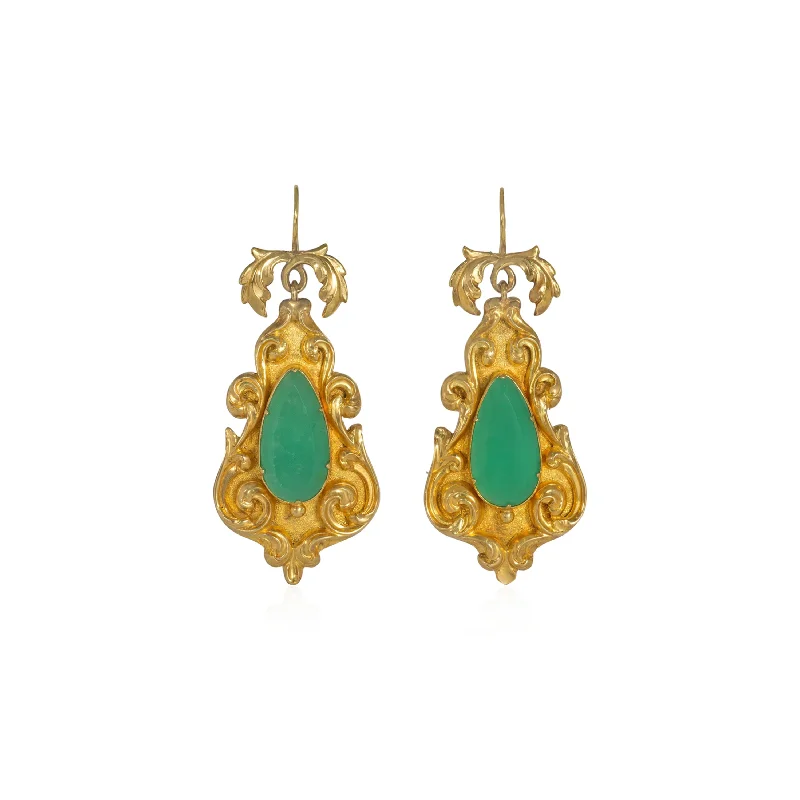 Georgian 15KT Yellow Gold Chrysoprase Earrings