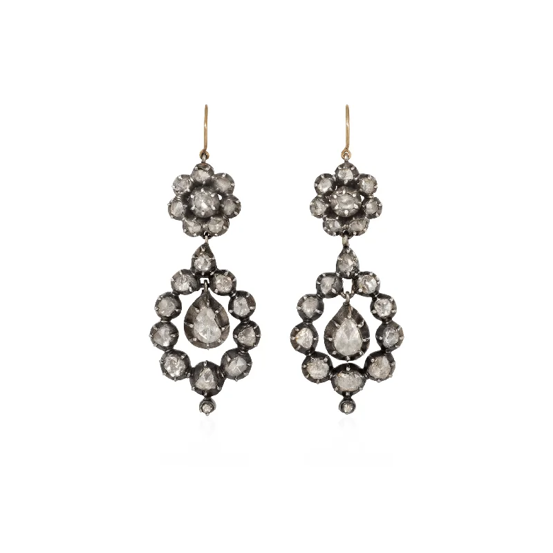 Georgian Silver & 15KT Yellow Gold Diamond Earrings