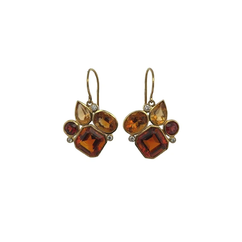 Julius Cohen 1980s 18KT Yellow Gold Citrine, Diamond & Garnet Earrings