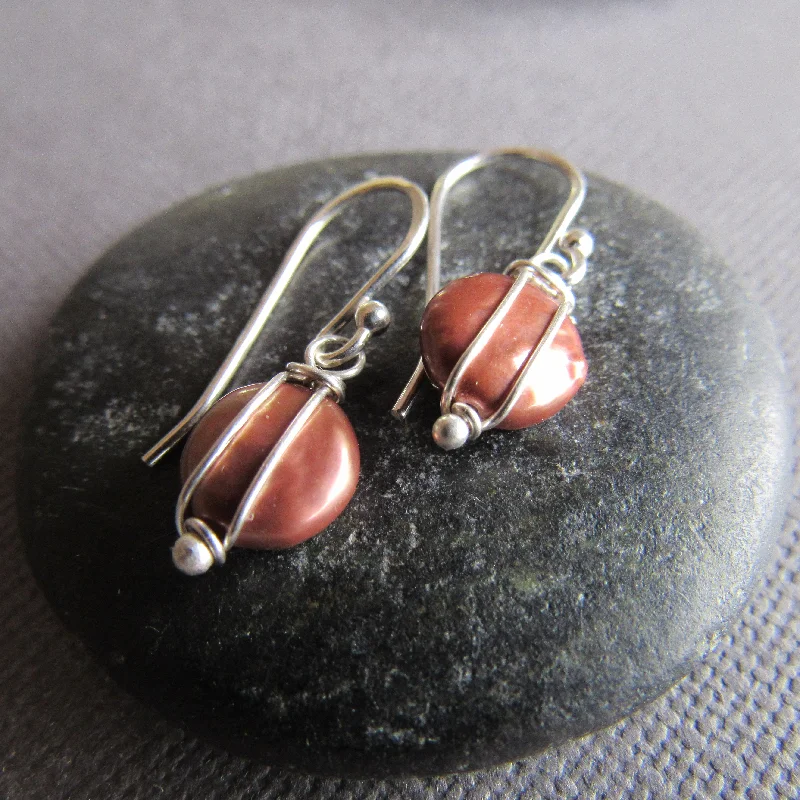 Petite Copper Coin Pearl Earrings