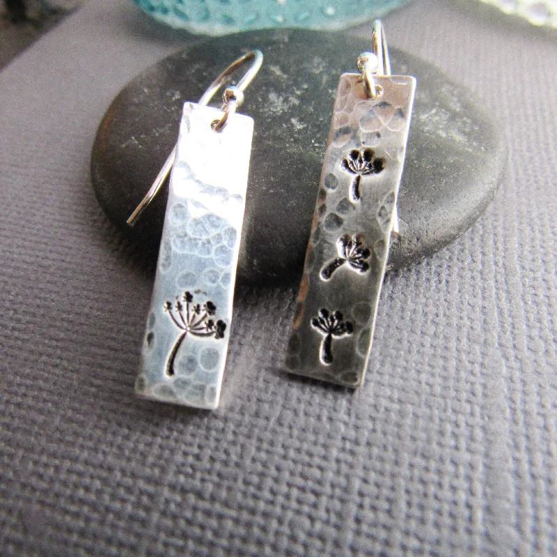 Sterling Silver Stamped Dandelion Earrings