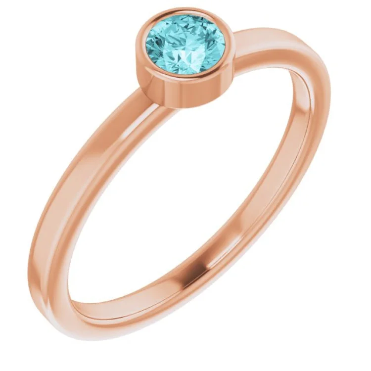 14K Rose 4 mm Natural Blue Zircon Ring