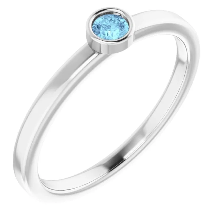 14K White 3 mm Natural Aquamarine Ring