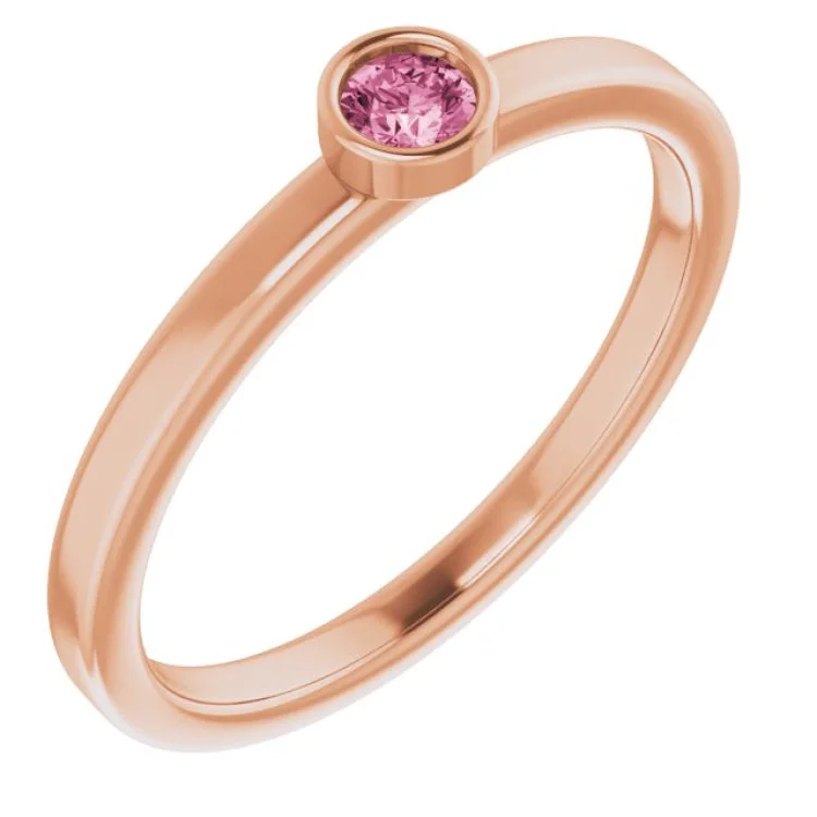 14K Rose 3 mm Natural Pink Tourmaline Ring