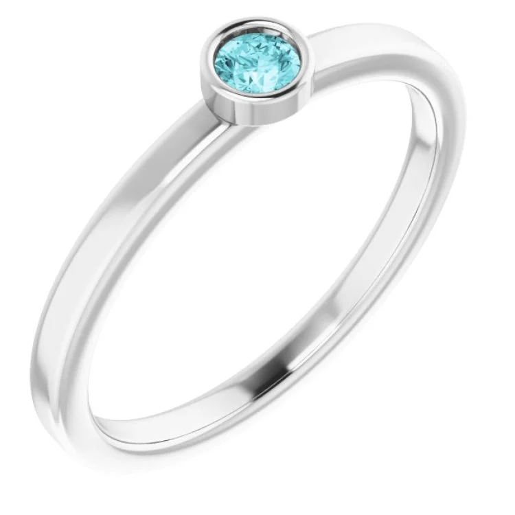 Platinum 3 mm Natural Blue Zircon Ring