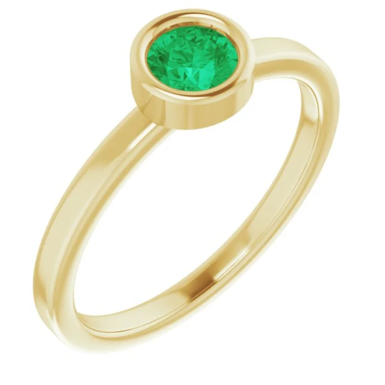 14K Yellow 4.5 mm Lab-Grown Emerald Ring