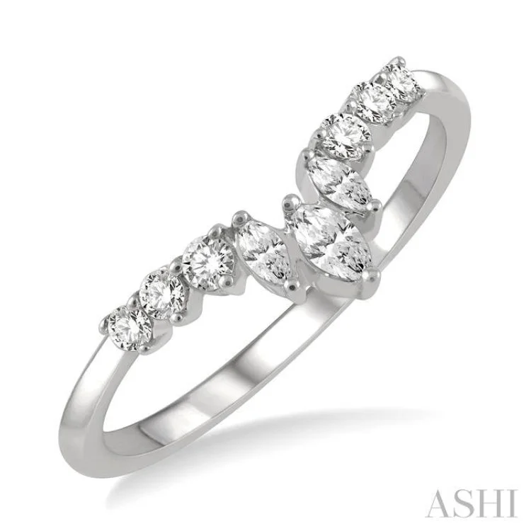 1/3 ctw Chevron Asymmetric Marquise and Round Cut Diamond Fashion Ring in 14K White Gold