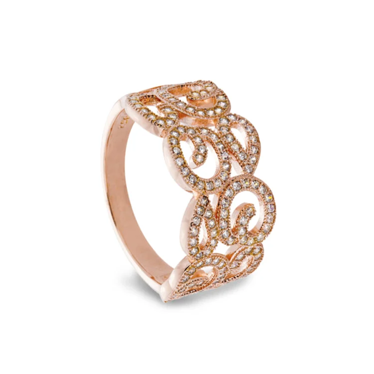 Rose Gold Finish Sterling Silver Micropave Swirl Ring with 126 Simulated Diamonds