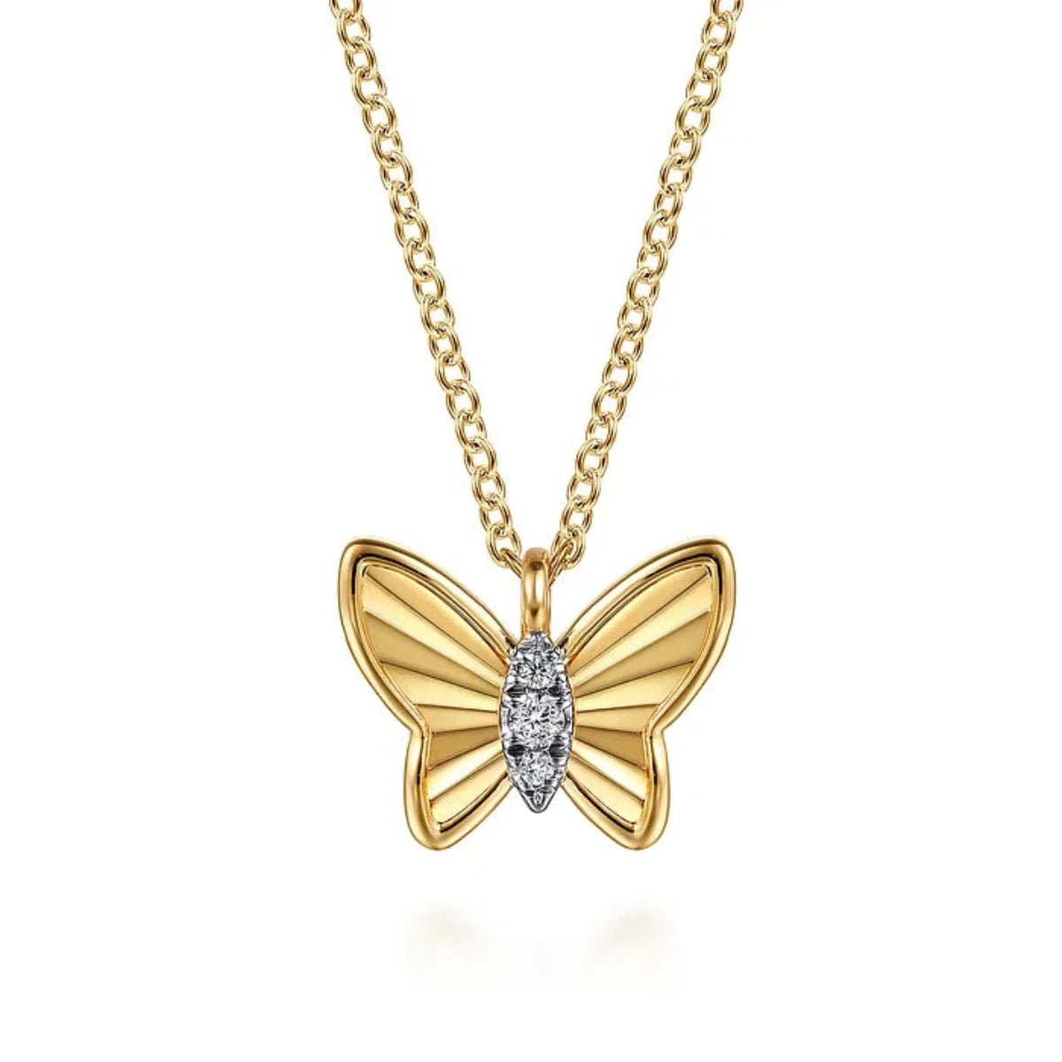 14K Y Gold 18" 0.03ctw G/SI2 Diamond Butterfly Pendant