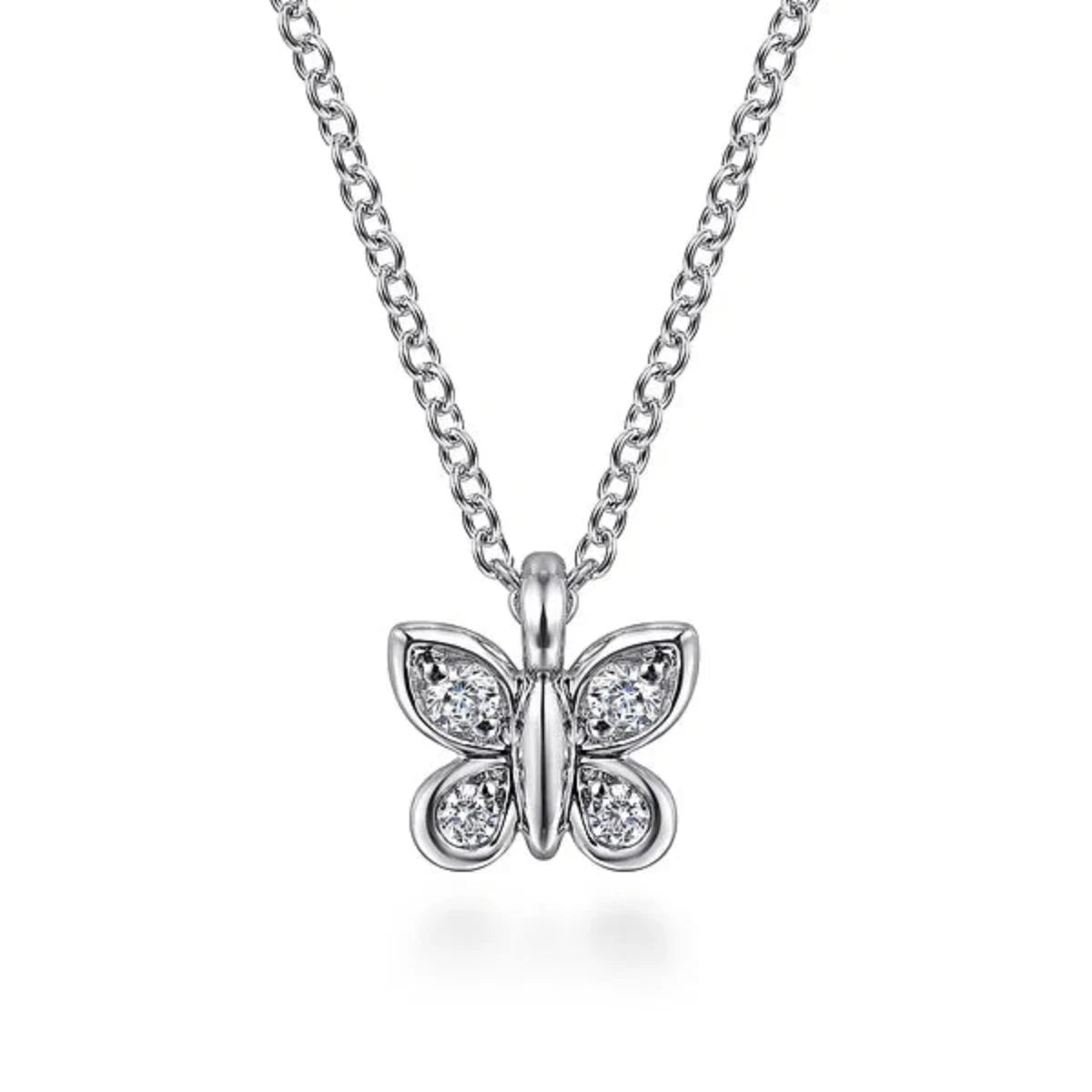 14K W Gold 0.07ctw G/SI2 Diamond Butterfly Pendant